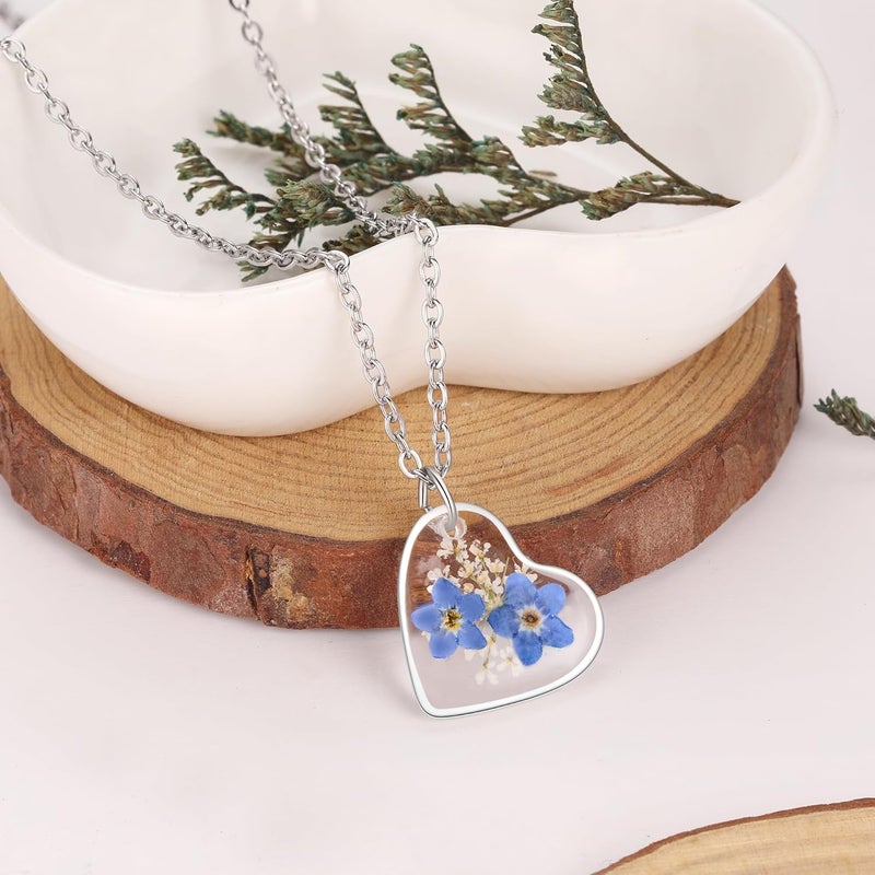 AUNTESIGN Store Forget-Me-Not and Queen Anne's Lace Pressed Wildflower Necklace | Birth Month Real Flower Necklace | Gold/Silver Pressed Flower Jewelry | Personalized Handmade Jewelry - Image 3